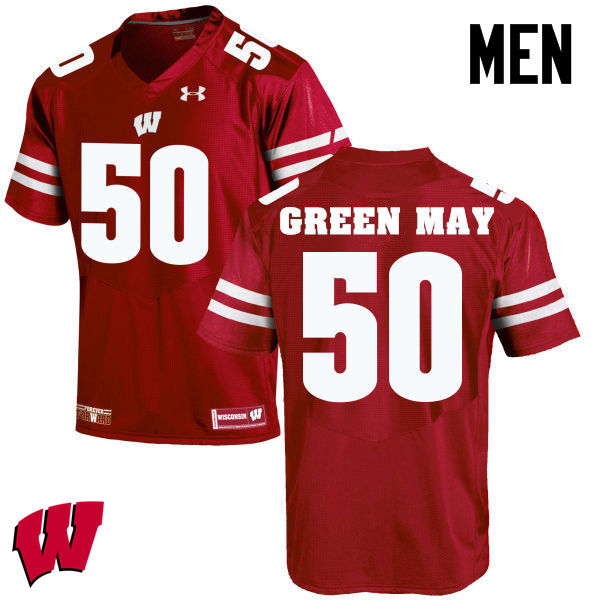 Men Winsconsin Badgers #50 Izayah Green-May College Football Jerseys-Red - Click Image to Close